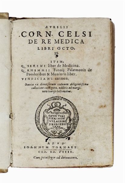 AURELIUS CORNELIUS CELSUS : De re medica libri octo...  - Asta Libri a stampa dal XVI al XX secolo | ASTA A TEMPO - PARTE II  - Associazione Nazionale - Case d'Asta italiane