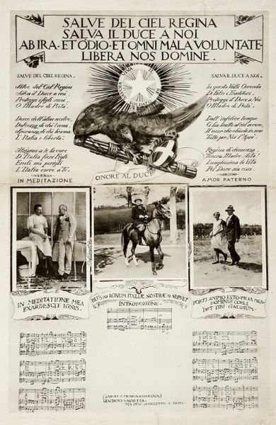 GIACINTO VASSETTA : Salve del ciel regina / Salva il Duce a noi / ab ira et odio et omni mala voluntate / libera nos domine.  - Asta Libri a stampa dal XVI al XX secolo | ASTA A TEMPO - PARTE II  - Associazione Nazionale - Case d'Asta italiane