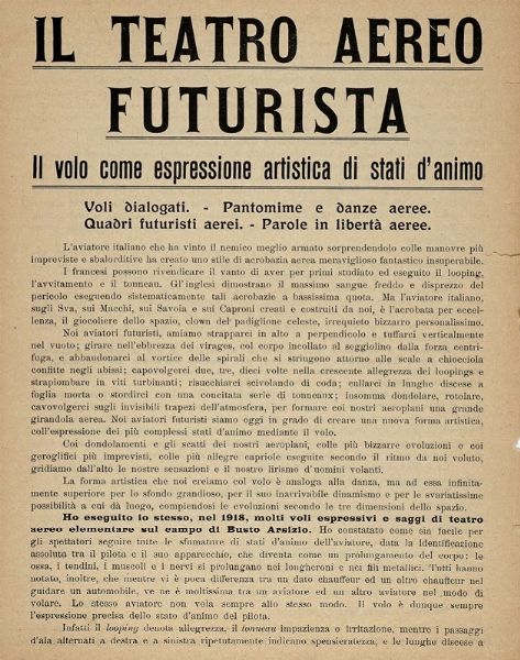 Il teatro aereo futurista. Il volo come espressione artistica di stati d?animo.  - Asta Libri a stampa dal XVI al XX secolo | ASTA A TEMPO - PARTE II  - Associazione Nazionale - Case d'Asta italiane