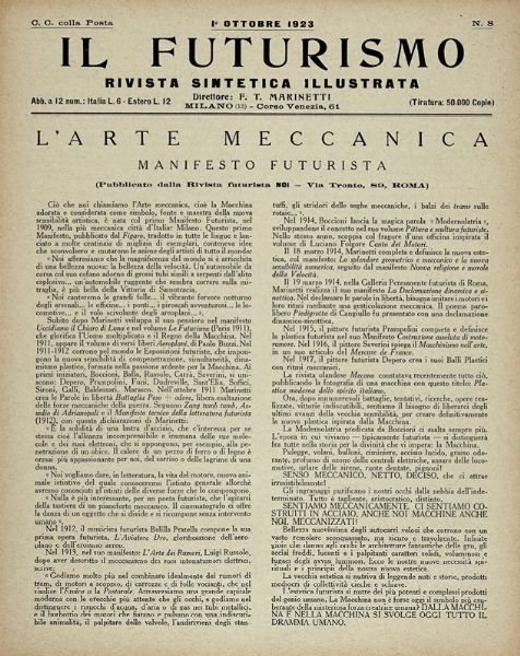 Enrico Prampolini : Il Futurismo. Rivista sintetica illustrata, n. 8. L?arte meccanica. Manifesto futurista. [Segue:] L?architettura futurista. Manifesto dell?11 luglio 1914.  - Asta Libri a stampa dal XVI al XX secolo | ASTA A TEMPO - PARTE II  - Associazione Nazionale - Case d'Asta italiane