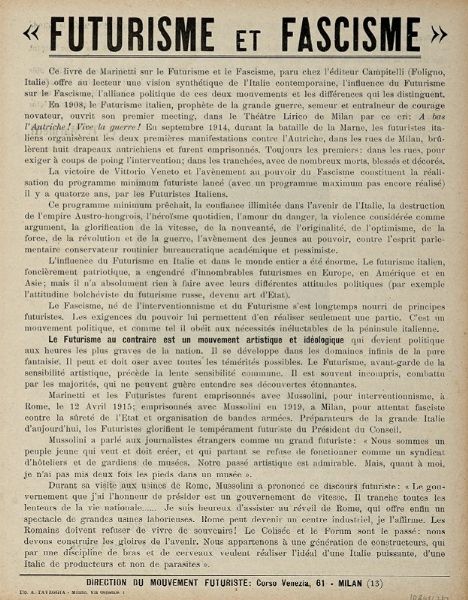 Enrico Prampolini : Il Futurismo. Rivista sintetica illustrata, n. 8. L?arte meccanica. Manifesto futurista. [Segue:] L?architettura futurista. Manifesto dell?11 luglio 1914.  - Asta Libri a stampa dal XVI al XX secolo | ASTA A TEMPO - PARTE II  - Associazione Nazionale - Case d'Asta italiane