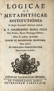 FERDINANDO MARIA SICCO - Logicae ac metaphysicae institutiones.