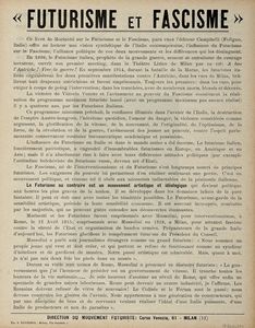 Enrico Prampolini : Il Futurismo. Rivista sintetica illustrata, n. 8. L?arte meccanica. Manifesto futurista. [Segue:] L?architettura futurista. Manifesto dell?11 luglio 1914.  - Asta Libri a stampa dal XVI al XX secolo | ASTA A TEMPO - PARTE II  - Associazione Nazionale - Case d'Asta italiane