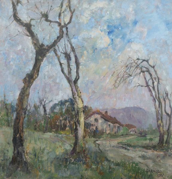 PIER ANTONIO GARIAZZO Torino 1879 - 1964 : Alberi invocanti la primavera 1957  - Asta Asta di Dipinti - Associazione Nazionale - Case d'Asta italiane