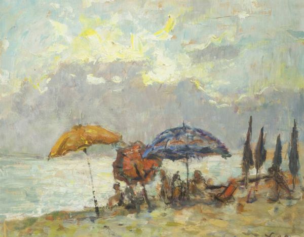 PIER ANTONIO GARIAZZO Torino 1879 - 1964 : Spiaggia  - Asta Asta di Dipinti - Associazione Nazionale - Case d'Asta italiane