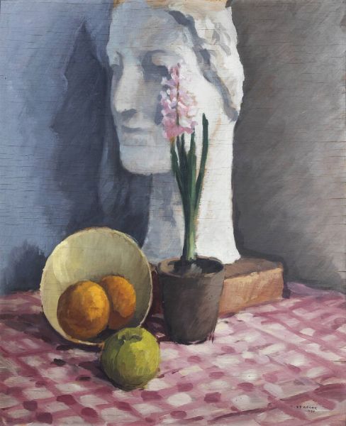 TEONESTO DEABATE Torino 1898 - 1981 : Natura morta con testa in gesso  fiori e frutta 1930  - Asta Asta di Dipinti - Associazione Nazionale - Case d'Asta italiane