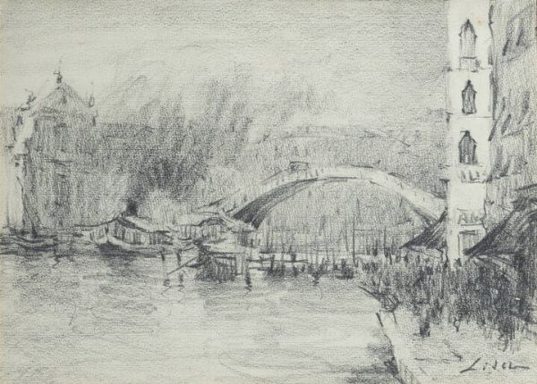 MARIO LISA Torino 1908 - 1992 : Ponte sul canale  - Asta Asta di Dipinti - Associazione Nazionale - Case d'Asta italiane