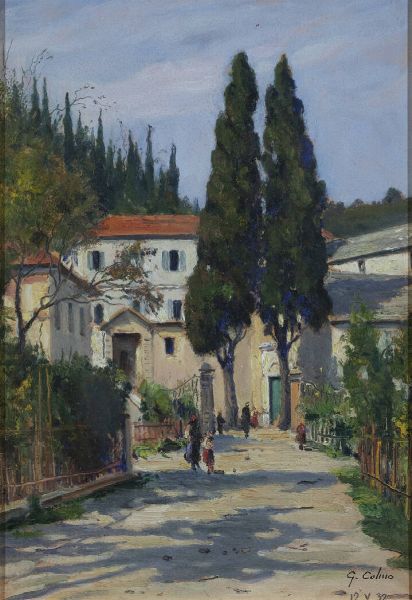 GIOVANNI COLMO Torino 1867 - 1947 : Strada di paese 12/V/'32  - Asta Asta di Dipinti - Associazione Nazionale - Case d'Asta italiane