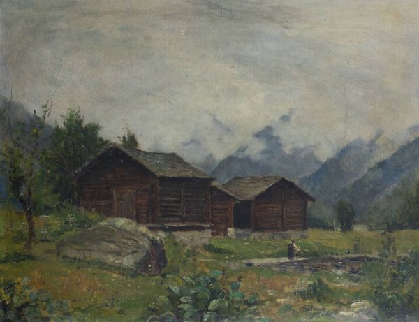 GIOVANNI COLMO Torino 1867 - 1947 : Paesaggio con baite  - Asta Asta di Dipinti - Associazione Nazionale - Case d'Asta italiane