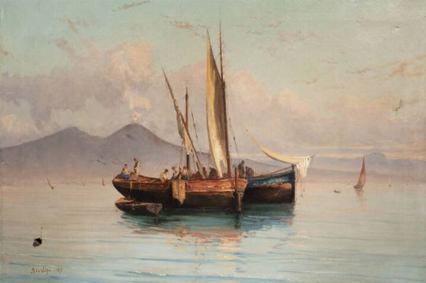 LA VOLPE ALESSANDRO (attribuito a) Lucera (FO) 1820 - 1887 Roma : Pesca all'alba 1870  - Asta Asta di Dipinti - Associazione Nazionale - Case d'Asta italiane