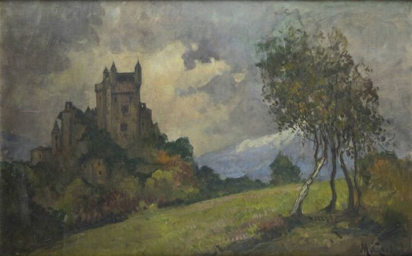 MARIO GACHET Torino 1879 - 1981 : Castello in collina  - Asta Asta di Dipinti - Associazione Nazionale - Case d'Asta italiane