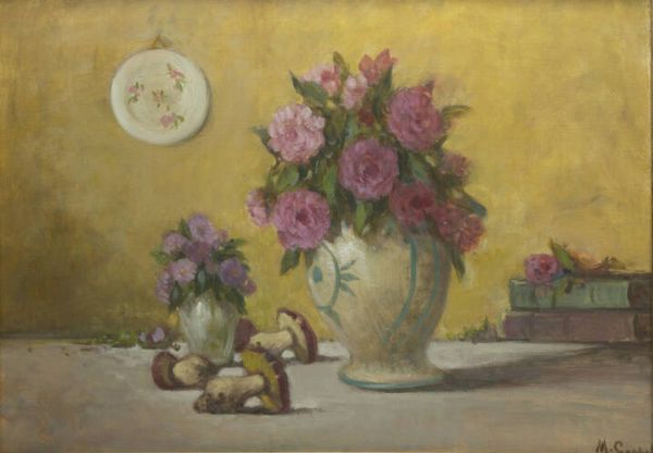 MARIO GACHET Torino 1879 - 1981 : Natura morta con vaso di fiori e funghi  - Asta Asta di Dipinti - Associazione Nazionale - Case d'Asta italiane