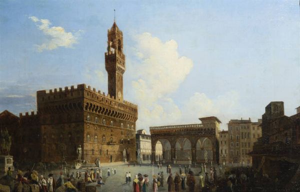 PITTORE ANONIMO DEL XIX SECOLO : Piazza della Signoria - Firenze  - Asta Asta di Dipinti - Associazione Nazionale - Case d'Asta italiane