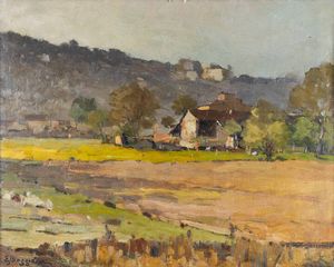 ENRICO BOGGIONE Torino 1889 - 1985 - Campagna con casolare