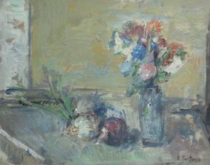 PASTORIO EZIO Cremona 1911 - 2006 Milano - Natura morta con vaso di fiori