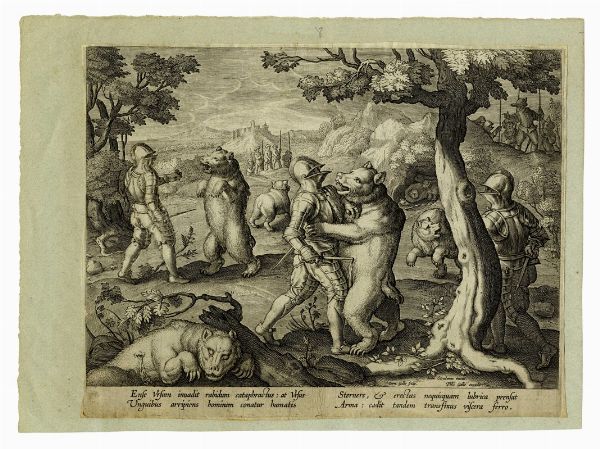 JAN VAN DER STRAET (DETTO STRADANO) : Cinque tavole da Venationes Ferarum, Avium, Piscium. Pugnae Bestiariorum: & mutuae Bestiarum,...  - Asta Arte antica, Orientalia e Cartografia | ASTA A TEMPO - PARTE I - Associazione Nazionale - Case d'Asta italiane