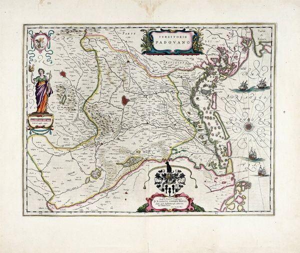 Willem Janszoon Blaeu : Territorio padovano.  - Asta Arte antica, Orientalia e Cartografia | ASTA A TEMPO - PARTE I - Associazione Nazionale - Case d'Asta italiane