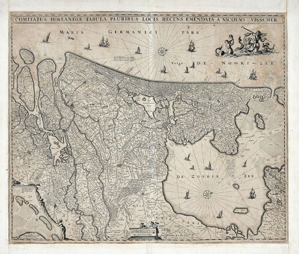 NICOLAES JANSZ VISSCHER : Comitatus Hollandiae tabula pluribus locis recens emendata / a Nicolao Visscher.  - Asta Arte antica, Orientalia e Cartografia | ASTA A TEMPO - PARTE I - Associazione Nazionale - Case d'Asta italiane