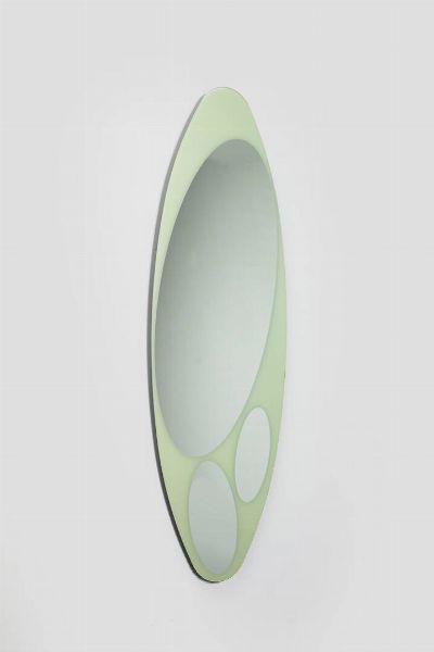 NANDA VIGO Milano 1936-2000 : Grande specchio con vetro serigrafato e cristallo specchiato.  Prod. Sica  anni '80 cm 180x60  - Asta Asta di Design - Associazione Nazionale - Case d'Asta italiane