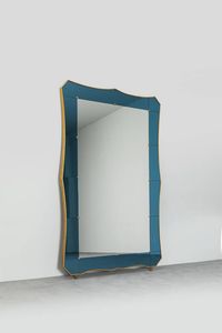 CRISTAL ART - Grande specchiera con piedi bordo in bottone  vetri colorati.  Anni '70 cm 197x124 5  Piccoli difetti