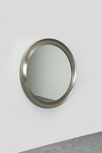 SERGIO MAZZA - Specchiera rotonda bordo in alluminio.  Anni '70 diam. cm 112x112  Difetti