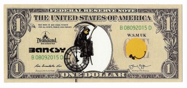 Banksy : Dismal dollar canvas. The smiling death.  - Asta Arte Moderna e Contemporanea | ASTA A TEMPO - PARTE II  - Associazione Nazionale - Case d'Asta italiane