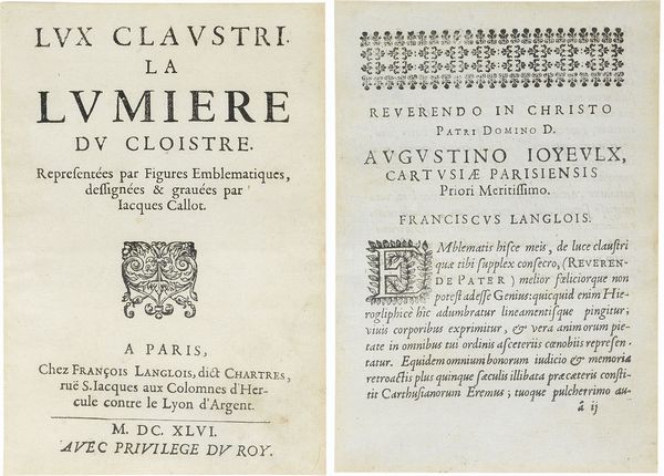 Jacques Callot : Lux Claustri  - Asta PARADE I - STAMPE, DIPINTI, DISEGNI E ARREDI ANTICHI - Associazione Nazionale - Case d'Asta italiane