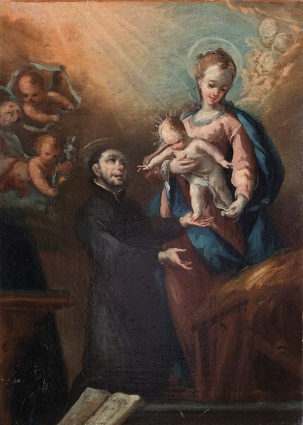 Scuola emiliana del XVII secolo : Madonna col Bambino e Santo Teatino  - Asta PARADE I - STAMPE, DIPINTI, DISEGNI E ARREDI ANTICHI - Associazione Nazionale - Case d'Asta italiane