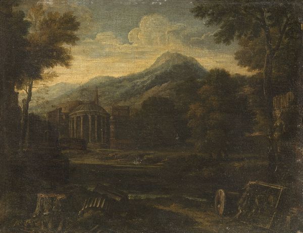 Gaspar Dughet (seguace di) : Paesaggio con rovine classiche  - Asta PARADE I - STAMPE, DIPINTI, DISEGNI E ARREDI ANTICHI - Associazione Nazionale - Case d'Asta italiane