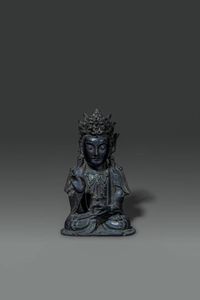 BUDDHA : Buddha in bronzo seduto nella posizione del loto  Cina  dinastia Ming  XVI sec cm 21x13  - Asta Asta di Arte Orientale - Associazione Nazionale - Case d'Asta italiane