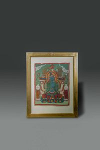 THANGKA : Thangka con Amitayus seduto nella posizione del loto  Tibet  XVIII sec H cm 34x29  - Asta Asta di Arte Orientale - Associazione Nazionale - Case d'Asta italiane