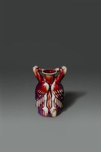 VASO : Vaso in porcellana flamb con anse a guisa di volatili  Cina  dinastia Qing  XIX sec H cm 23x16  - Asta Asta di Arte Orientale - Associazione Nazionale - Case d'Asta italiane