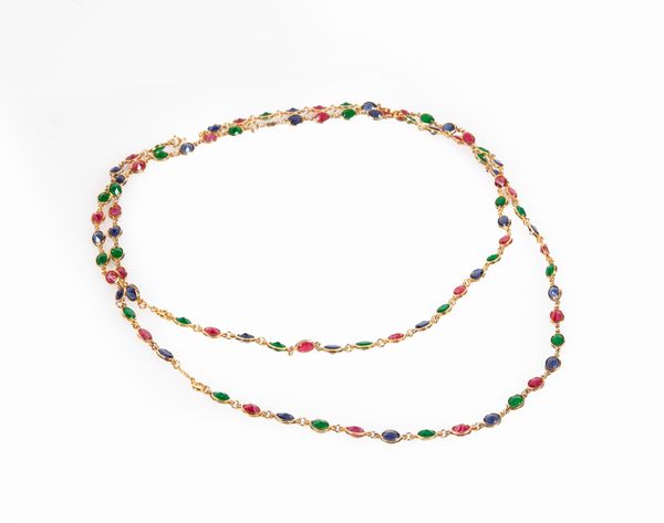 Collana doppia in argento dorato e pietre colorate  - Asta Asta a Tempo a Libera Offerta - Bigiotteria Vintage - Associazione Nazionale - Case d'Asta italiane