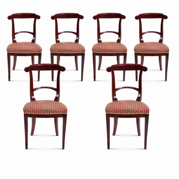 Sei sedie in legno tinto mogano  - Asta Dipinti Antichi, Arredi, Sculture e Oggetti d'Arte - Associazione Nazionale - Case d'Asta italiane