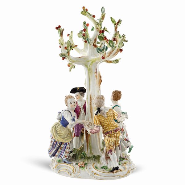 Meissen, gruppo in porcellana policroma e parzialmente dorata  - Asta Dipinti Antichi, Arredi, Sculture e Oggetti d'Arte - Associazione Nazionale - Case d'Asta italiane