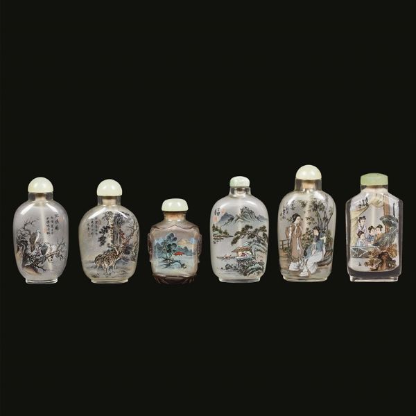 GRUPPO DI SEI SNUFF BOTTLE, CINA, DINASTIA QING, SEC.XIX-XX  - Asta Arte Orientale - Associazione Nazionale - Case d'Asta italiane