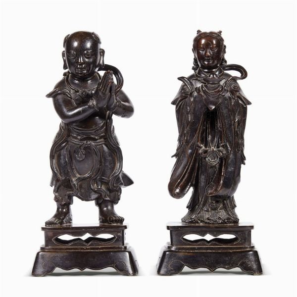 COPPIA DI SCULTURE, CINA, DINASTIA QING, SEC.XVIII  - Asta Arte Orientale - Associazione Nazionale - Case d'Asta italiane