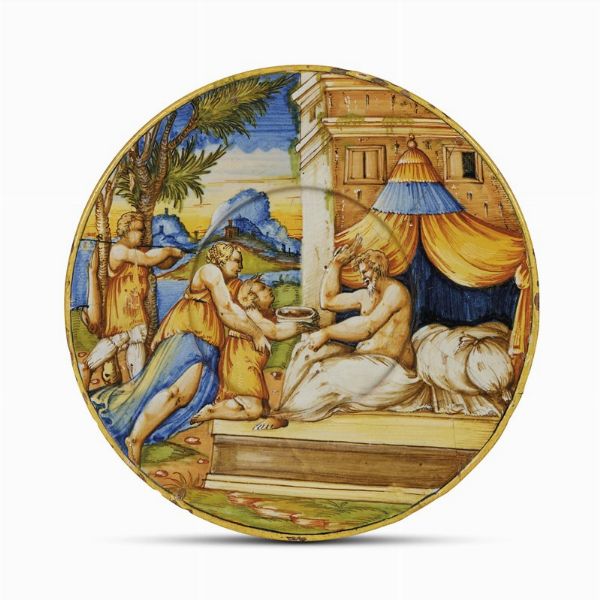 PIATTO, PESARO, PITTORE DI ZENOBIA (ATTR.), 1550-1560 CIRCA  - Asta CERAMICA. MAIOLICHE E PORCELLANE DAL XVI AL XIX SECOLO - Associazione Nazionale - Case d'Asta italiane