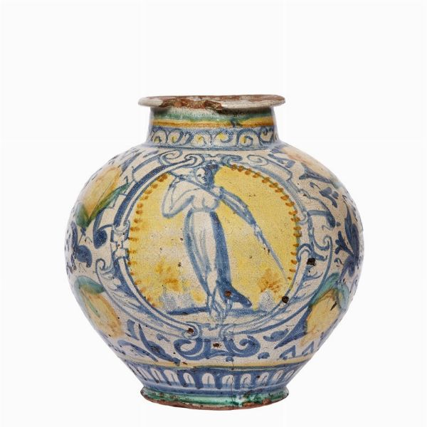 VASO A BOCCIA, BURGIO, SECOLO XVII  - Asta CERAMICA. MAIOLICHE E PORCELLANE DAL XVI AL XIX SECOLO - Associazione Nazionale - Case d'Asta italiane