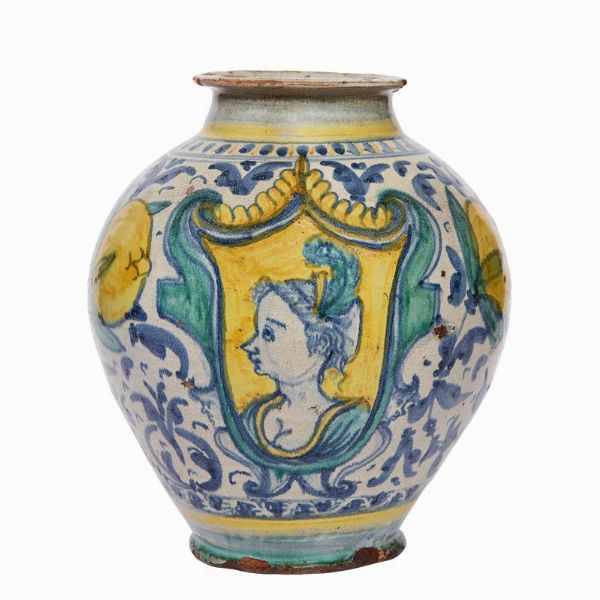 VASO A BOCCIA, BURGIO, SECOLO XVII  - Asta CERAMICA. MAIOLICHE E PORCELLANE DAL XVI AL XIX SECOLO - Associazione Nazionale - Case d'Asta italiane