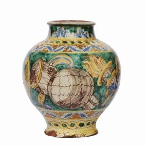 VASO A BOCCIA, BURGIO, SECOLO XVII  - Asta CERAMICA. MAIOLICHE E PORCELLANE DAL XVI AL XIX SECOLO - Associazione Nazionale - Case d'Asta italiane