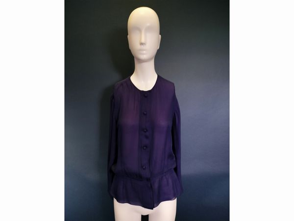 Christian Dior Haute Couture camicia in seta blu  - Asta Fashion Vintage - Associazione Nazionale - Case d'Asta italiane