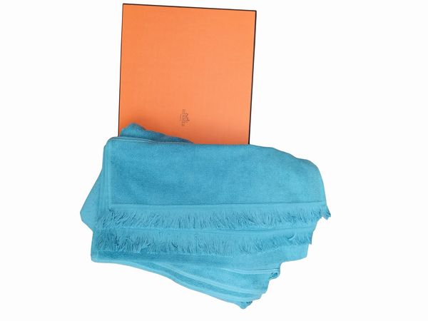 Herms coppia di asciugamani in spugna turchese  - Asta Fashion Vintage - Associazione Nazionale - Case d'Asta italiane