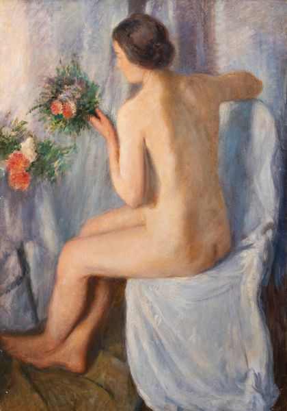 Scuola italiana inizi del XX secolo : Nudo femminile con mazzo di fiori  - Asta Arte Figurativa tra XIX e XX Secolo - Associazione Nazionale - Case d'Asta italiane