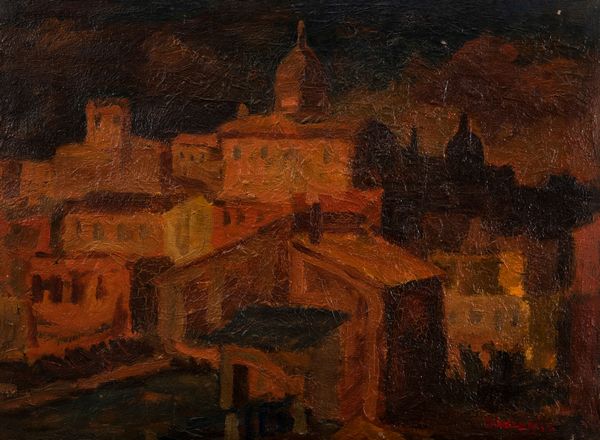 Achille Sdruscia : I tetti di Roma al tramonto  - Asta Arte Figurativa tra XIX e XX Secolo - Associazione Nazionale - Case d'Asta italiane