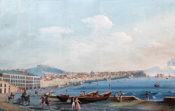 Attribuito a Giuseppe Scoppa (attivo a Napoli alla metà del XIX secolo) : Napoli dalla Riviera di Chiaia  - Asta Arte Figurativa tra XIX e XX Secolo - Associazione Nazionale - Case d'Asta italiane