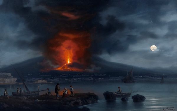 Gioacchino La Pira (attivo tra 1839 e 1875) : Notturno con eruzione del Vesuvio del 1868  - Asta Arte Figurativa tra XIX e XX Secolo - Associazione Nazionale - Case d'Asta italiane