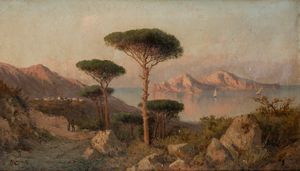 C. de Simone (Scuola romana seconda metà del XIX secolo) - Veduta di Capri dalla Costiera