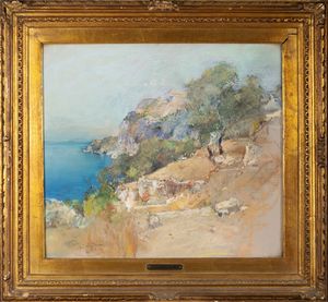 Giuseppe Casciaro : Capri, lungo la costa  - Asta Arte Figurativa tra XIX e XX Secolo - Associazione Nazionale - Case d'Asta italiane