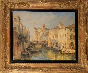 ANGELO BROMBO : Canale a Venezia  - Asta Arte Figurativa tra XIX e XX Secolo - Associazione Nazionale - Case d'Asta italiane